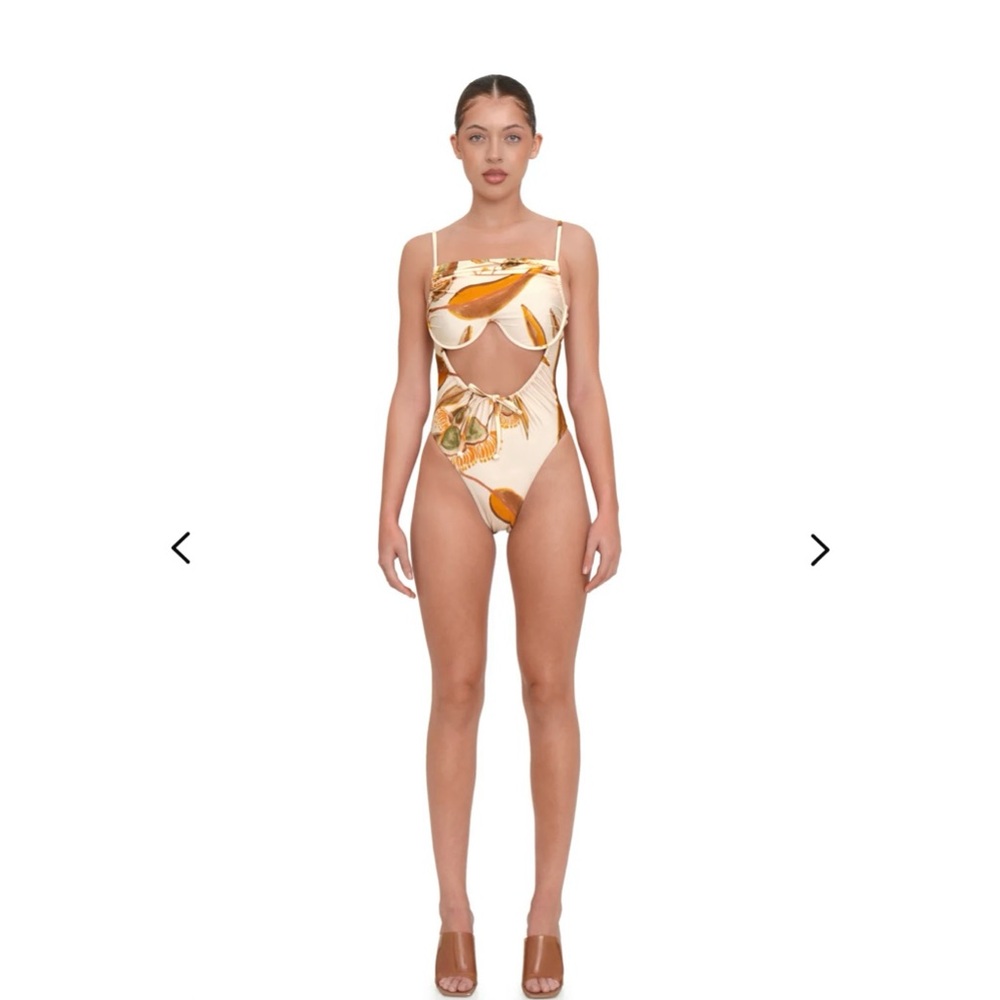 Andrea Iyamah Cream and Orange Cutout One Piece